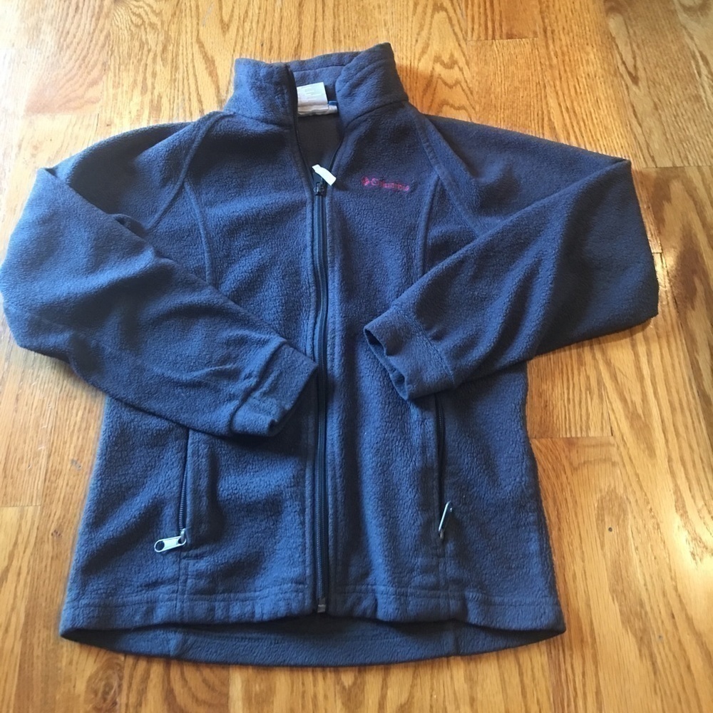 Girls Columbia grey fleece full zippered med 10/12 pink logo